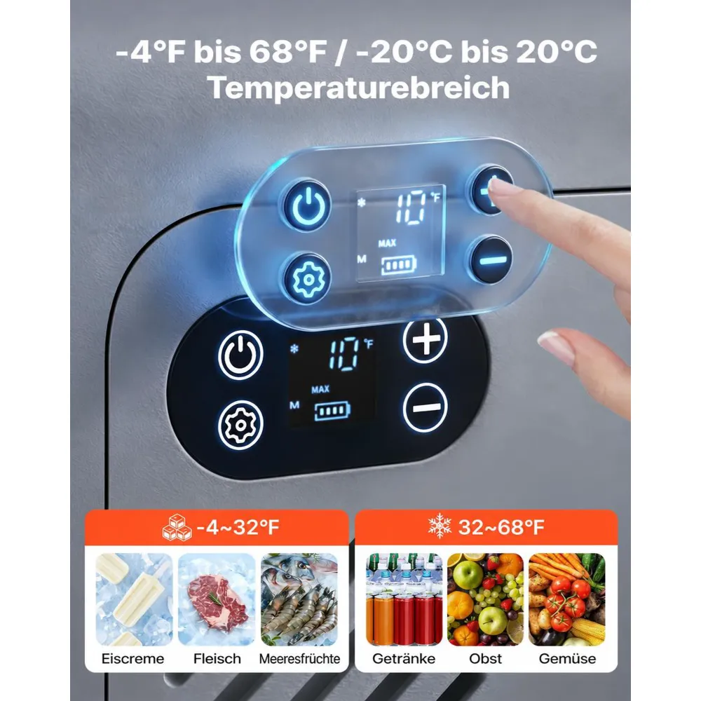 VEVOR Kompressor Kühlbox 18 L, Elektrischer Autokühlschrank mit Griff, -20 °C bis 20 °C, 12/24 V DC und 100-240 V AC, Tragbare Kühlbox für Camping, Reisen, Lkw, Wohnmobil und Boot