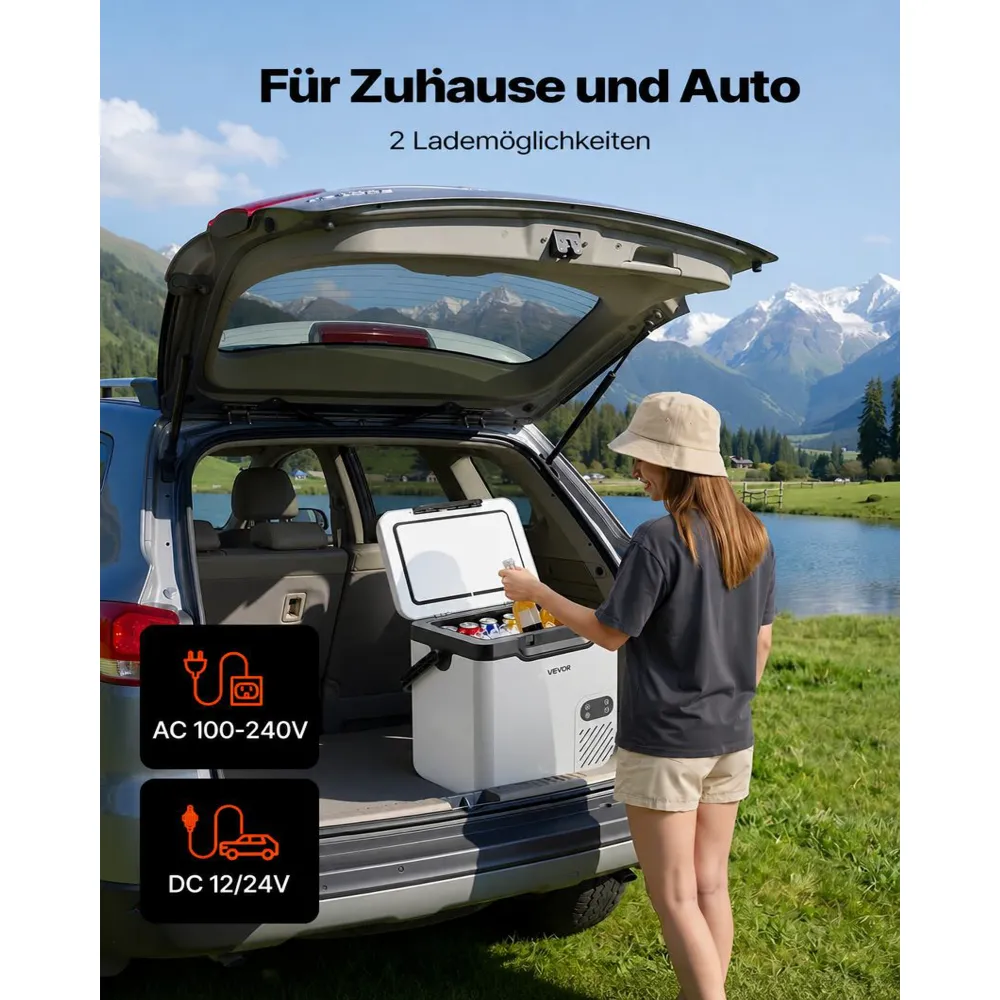 VEVOR Kompressor Kühlbox 18 L, Elektrischer Autokühlschrank mit Griff, -20 °C bis 20 °C, 12/24 V DC und 100-240 V AC, Tragbare Kühlbox für Camping, Reisen, Lkw, Wohnmobil und Boot