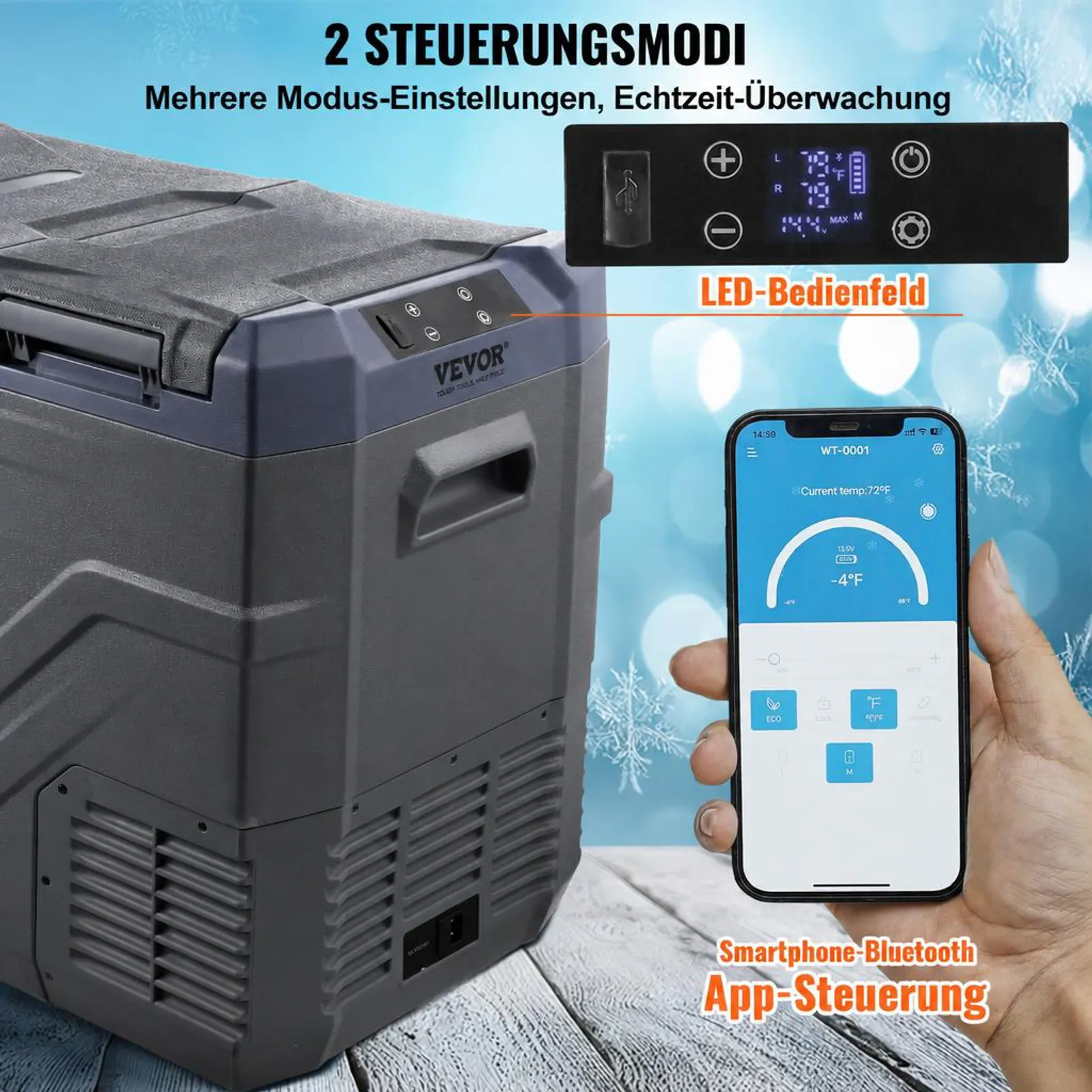 VEVOR Autokühlschrank, 12-Volt-Autokühlschrank, tragbarer 40-Liter-Gefrierschrank mit zwei Zonen, einstellbarer Bereich von -20 °C bis 20 °C, 12/24 V Gleichstrom und 100–240 V Wechselstrom, Kompressorkühler für den Außenbereich, Camping, Wohnmobil