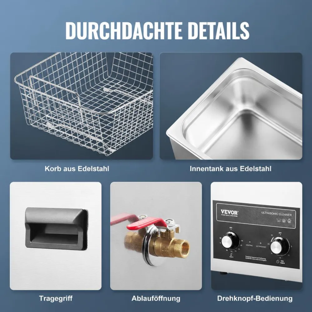 VEVOR 10 L Ultraschallreiniger mit Heiztimer & Korb, professionelle digitale Schallkavitationsmaschine, 240 W Reinigungsmaschine für Laborwerkzeuge Metallteile Vergaser Messing Autoteile Motorteile