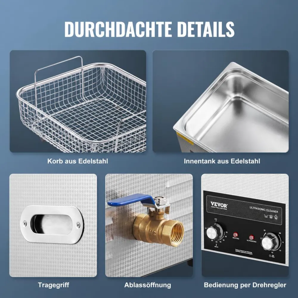 VEVOR 15 L Ultraschallreiniger mit Heiztimer & Korb professionelle digitale Schallkavitationsmaschine, 360 W Reinigungsmaschine für Laborwerkzeuge Metallteile Vergaser Messing Autoteile Motorteile
