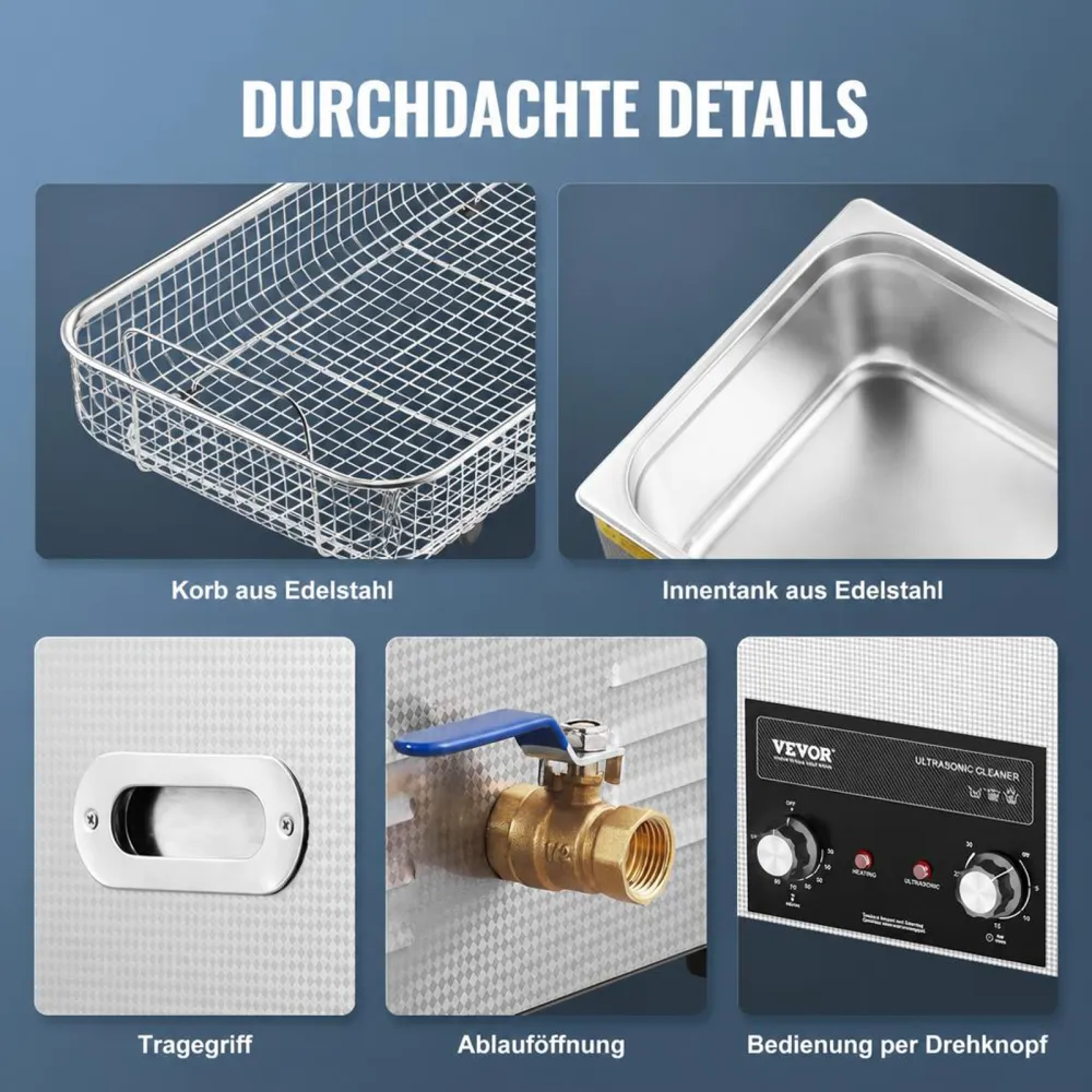 VEVOR 22 L Ultraschallreiniger mit Heiztimer & Korb professionelle digitale Schallkavitationsmaschine, 480 W Reinigungsmaschine für Laborwerkzeuge Metallteile Vergaser Messing Autoteile Motorteile