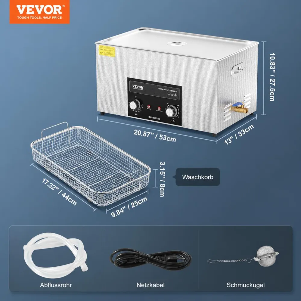 VEVOR 22 L Ultraschallreiniger mit Heiztimer & Korb professionelle digitale Schallkavitationsmaschine, 480 W Reinigungsmaschine für Laborwerkzeuge Metallteile Vergaser Messing Autoteile Motorteile