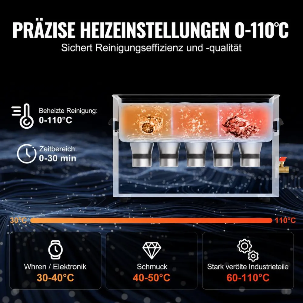 VEVOR 30L Ultraschallreiniger mit Heiztimer und Korb, professionelle digitale Schallkavitationsmaschine, 360 W Reinigungsmaschine für Laborwerkzeuge, Metallteile, Vergaser, Messing, Autoteile