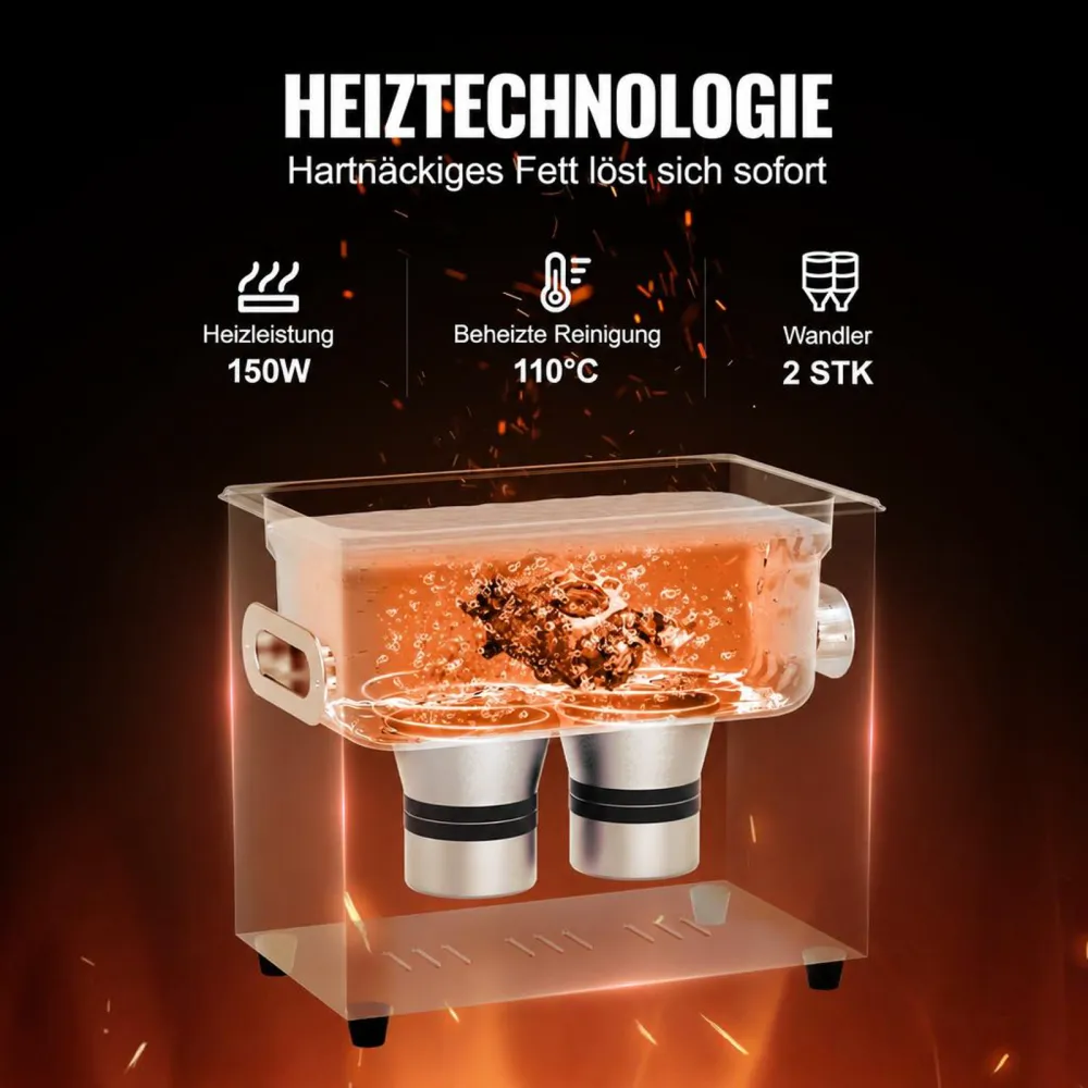 VEVOR 3L Ultraschallreiniger mit Heiztimer und Korb professionelle digitale Schallkavitationsmaschine, 120 W Reinigungsmaschine für Uhreninstrumente Brillen Münzen Metallteile Werkzeuge Silber