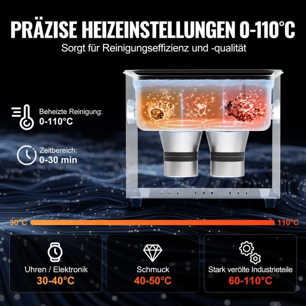 VEVOR 3L Ultraschallreiniger mit Heiztimer und Korb professionelle digitale Schallkavitationsmaschine, 120 W Reinigungsmaschine für Uhreninstrumente Brillen Münzen Metallteile Werkzeuge Silber