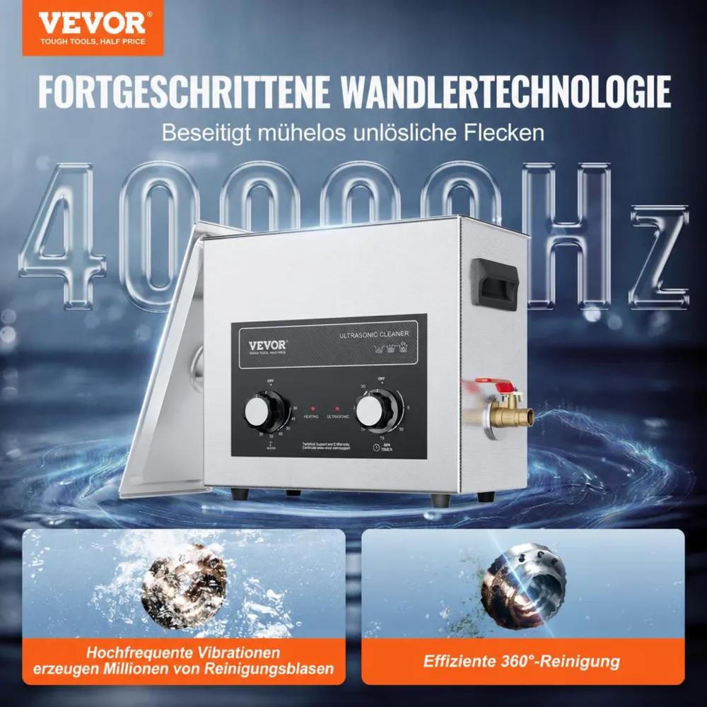 VEVOR Ultraschallreiniger mit Heiztimer & Korb 6 L professionelle digitale Schallkavitationsmaschine, 180 W Reinigungsmaschine für Uhreninstrumente Brillen Münzen Metallteile Werkzeuge
