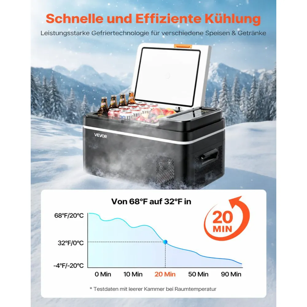 VEVOR Kompressor Kühlbox 22 L,12/24V DC Elektrische Gefrierbox mit App-Steuerung, 100–240 V AC Autokühlschrank für Camping Reisen Lastkraftwagen Angeln, 45 W Thermoelektrische Kühlbox Tragbar