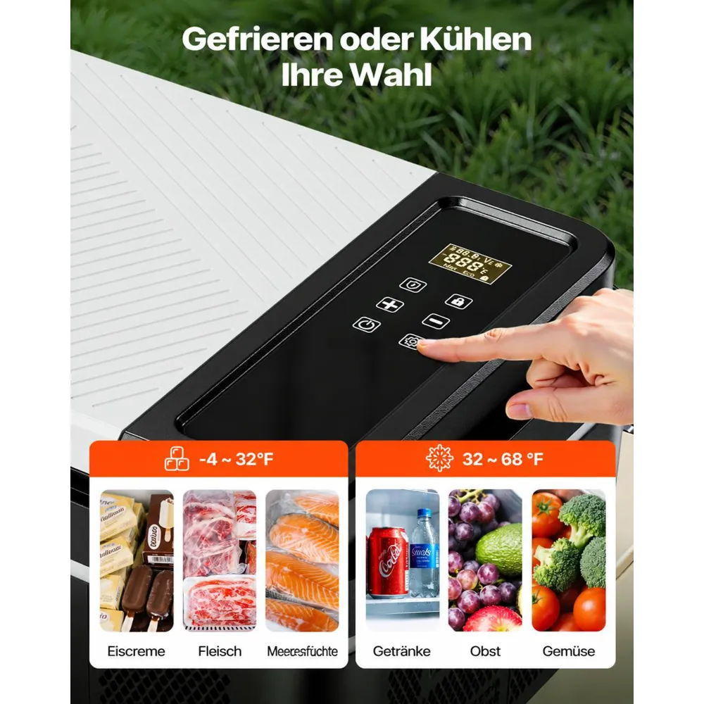 VEVOR Kompressor Kühlbox 22 L,12/24V DC Elektrische Gefrierbox mit App-Steuerung, 100–240 V AC Autokühlschrank für Camping Reisen Lastkraftwagen Angeln, 45 W Thermoelektrische Kühlbox Tragbar
