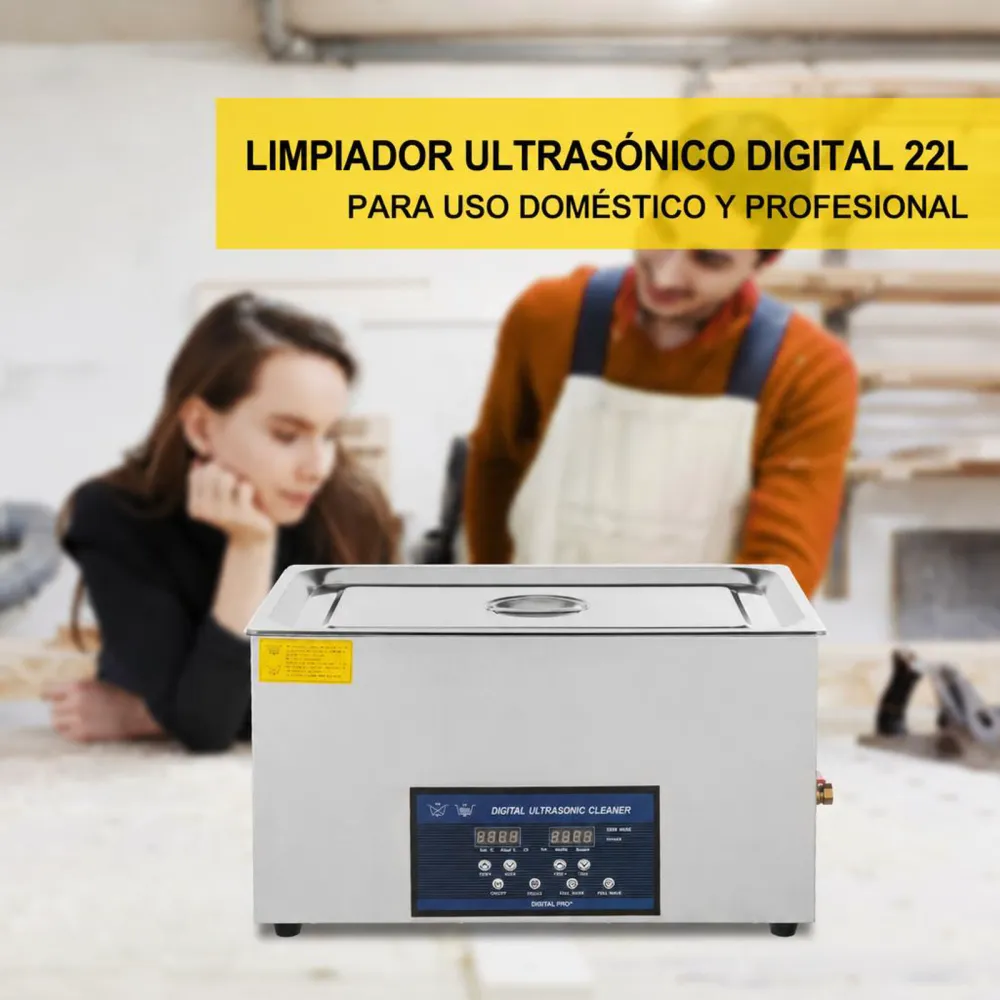 VEVOR Limpiador Ultrasónico de Doble Frecuencia de 22 L con Calentador para Piezas de Joyería Anillo Gafas Placa de Circuito de Registro de Dentadura, 28/40 KHz