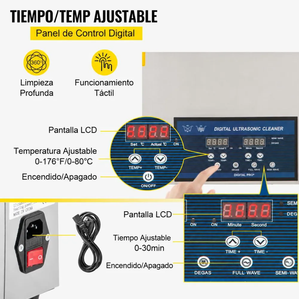 VEVOR Limpiador Ultrasónico de Doble Frecuencia de 22 L con Calentador para Piezas de Joyería Anillo Gafas Placa de Circuito de Registro de Dentadura, 28/40 KHz
