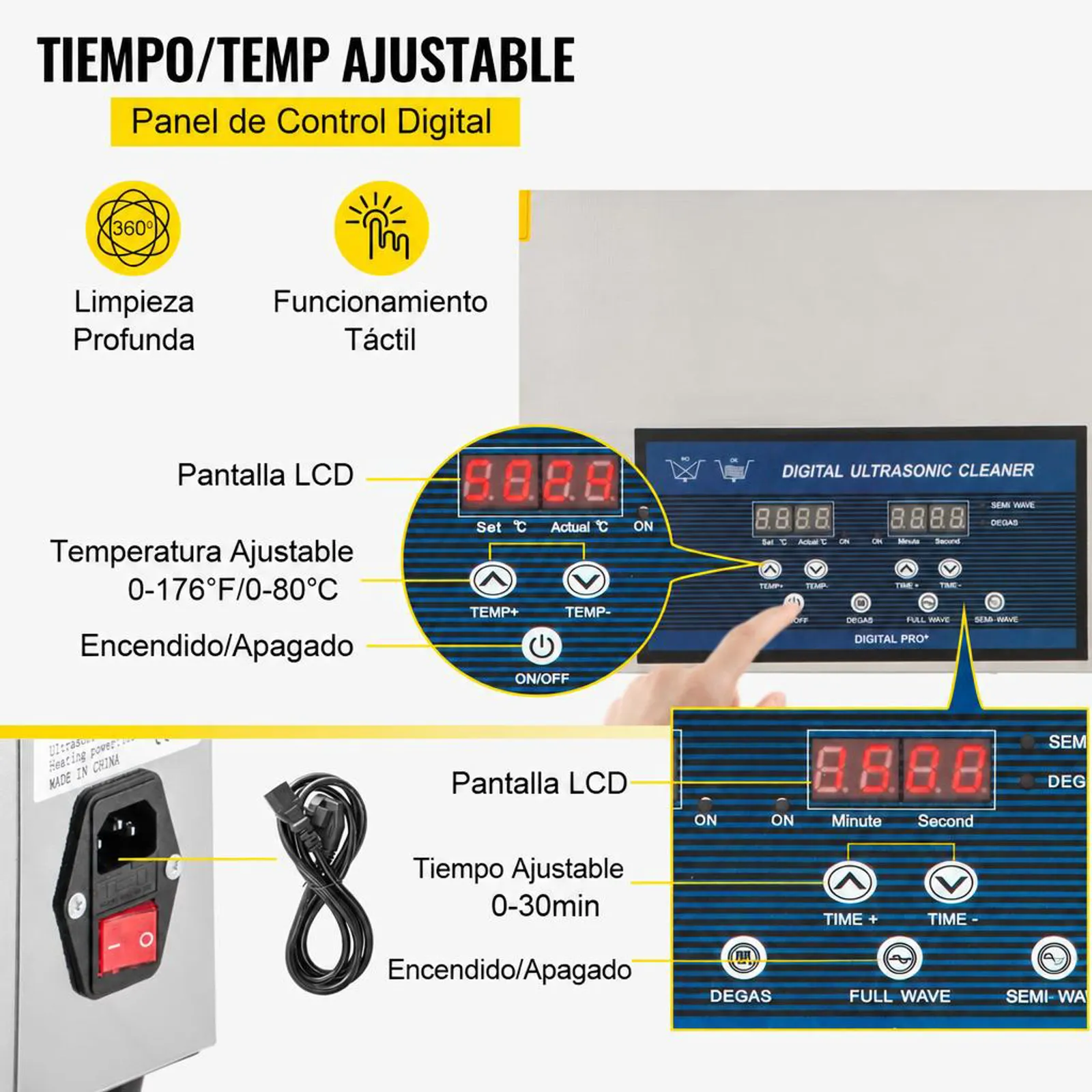 VEVOR Limpiador Ultrasónico de Doble Frecuencia de 22 L con Calentador para Piezas de Joyería Anillo Gafas Placa de Circuito de Registro de Dentadura, 28/40 KHz