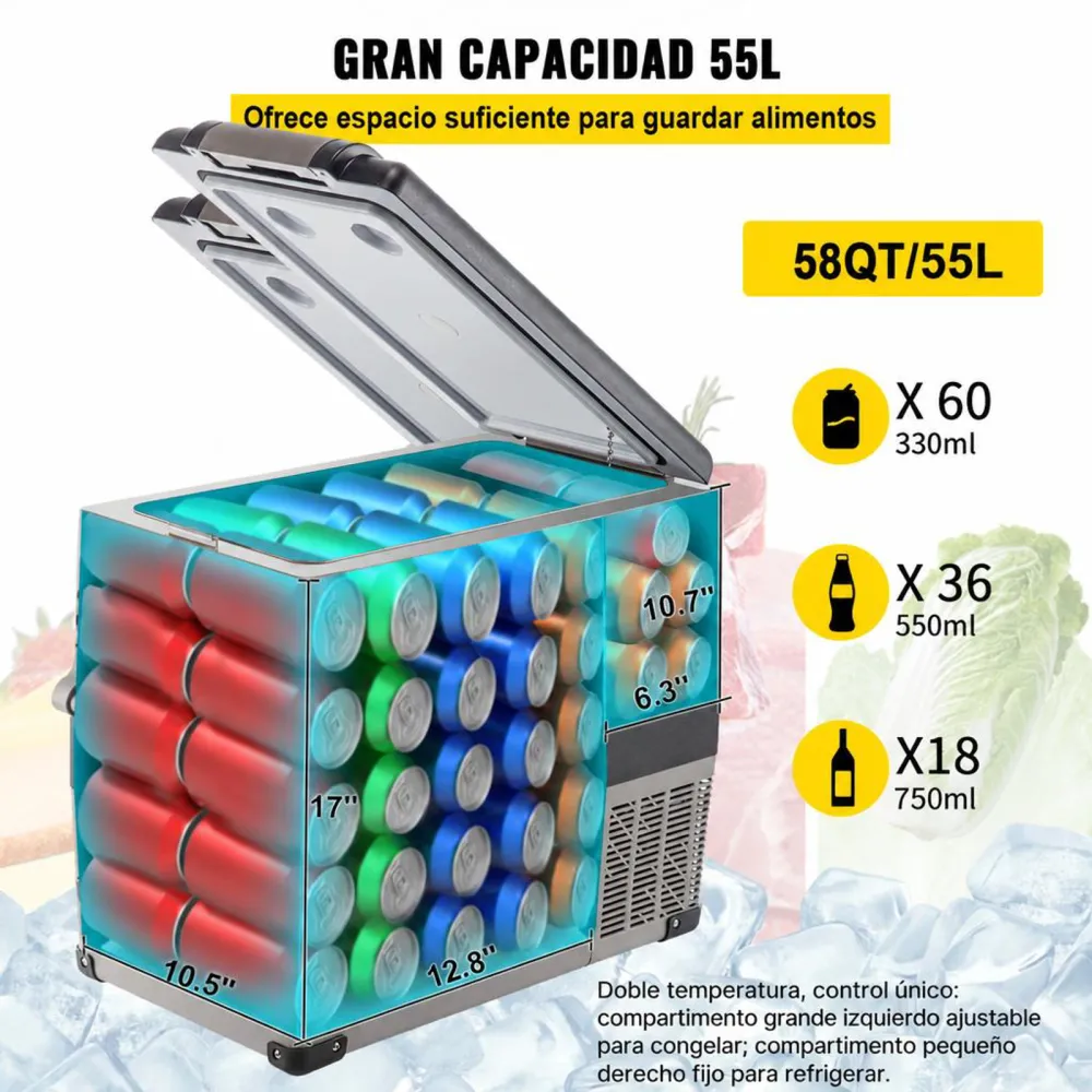 VEVOR Refrigerador para Coche 55 L Mini Caja del Congelador Caja Fresca Mini Frigorífico Coche Mini Nevera -20 a 20 ℃ para Camping Caravanas Picnics Festivales