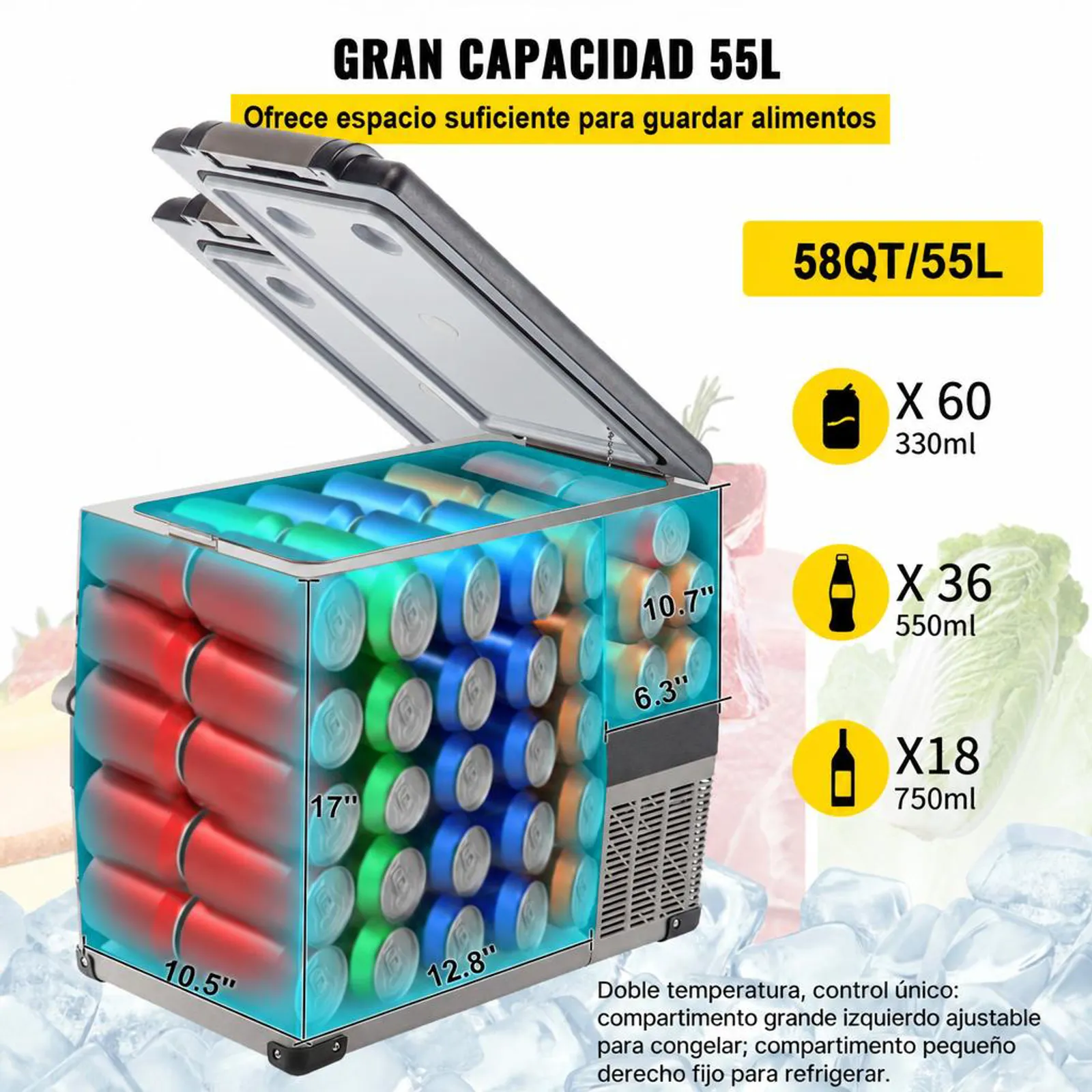VEVOR Refrigerador para Coche 55 L Mini Caja del Congelador Caja Fresca Mini Frigorífico Coche Mini Nevera -20 a 20 ℃ para Camping Caravanas Picnics Festivales