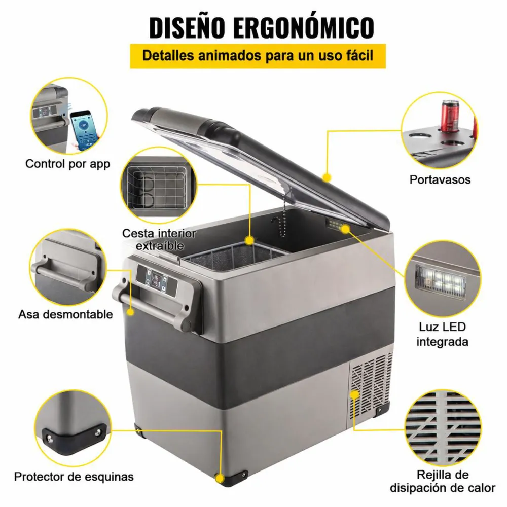 VEVOR Refrigerador para Coche 55 L Mini Caja del Congelador Caja Fresca Mini Frigorífico Coche Mini Nevera -20 a 20 ℃ para Camping Caravanas Picnics Festivales