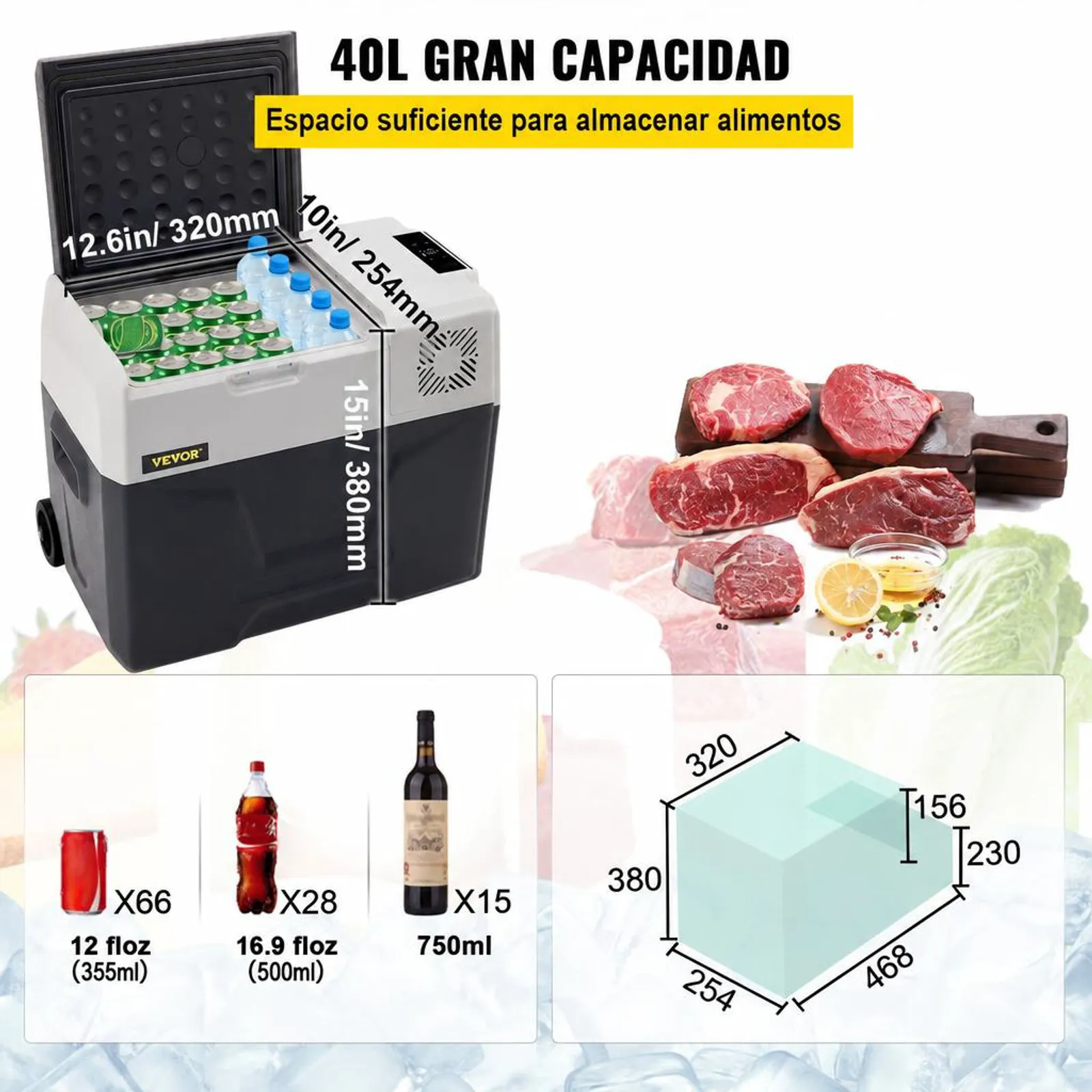 VEVOR Nevera Termoeléctrica Portátil 40 L Nevera de Viaje para Coche Nevera Portátil Eléctrica de Viaje para Coche Mini Refrigerador para Coche Mini Nevera para Bebidas con LCD