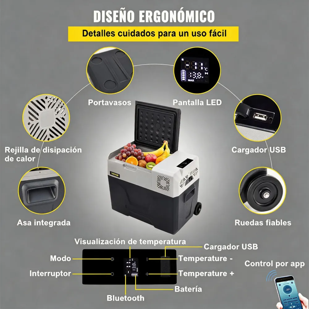 VEVOR Nevera Termoeléctrica Portátil 40 L Nevera de Viaje para Coche Nevera Portátil Eléctrica de Viaje para Coche Mini Refrigerador para Coche Mini Nevera para Bebidas con LCD