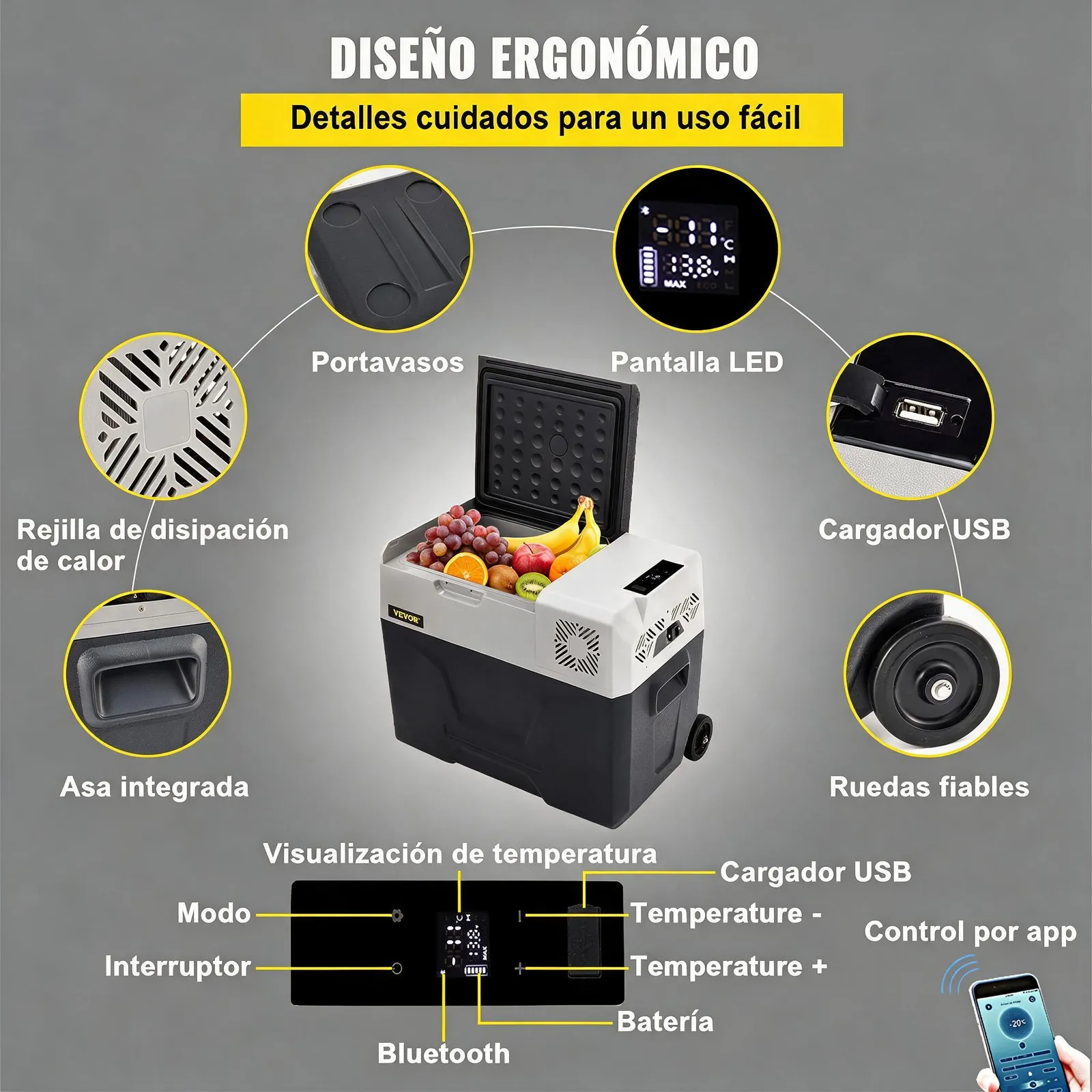 VEVOR Nevera Termoeléctrica Portátil 40 L Nevera de Viaje para Coche Nevera Portátil Eléctrica de Viaje para Coche Mini Refrigerador para Coche Mini Nevera para Bebidas con LCD