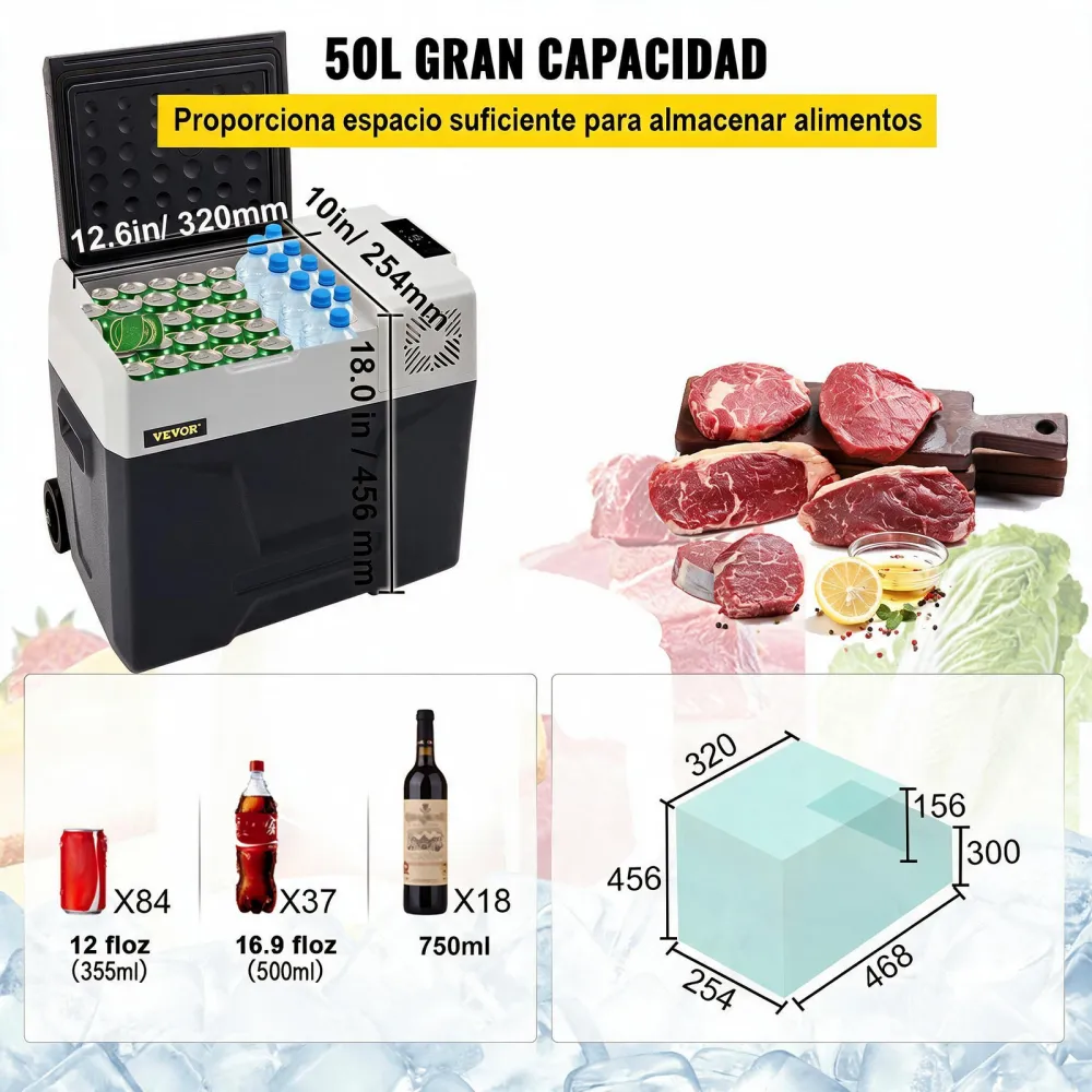 VEVOR Nevera Termoeléctrica Portátil 50 L Nevera de Viaje para Coche Nevera Portátil Eléctrica de Viaje para Coche Mini Refrigerador para Coche Mini Nevera para Bebidas con LCD