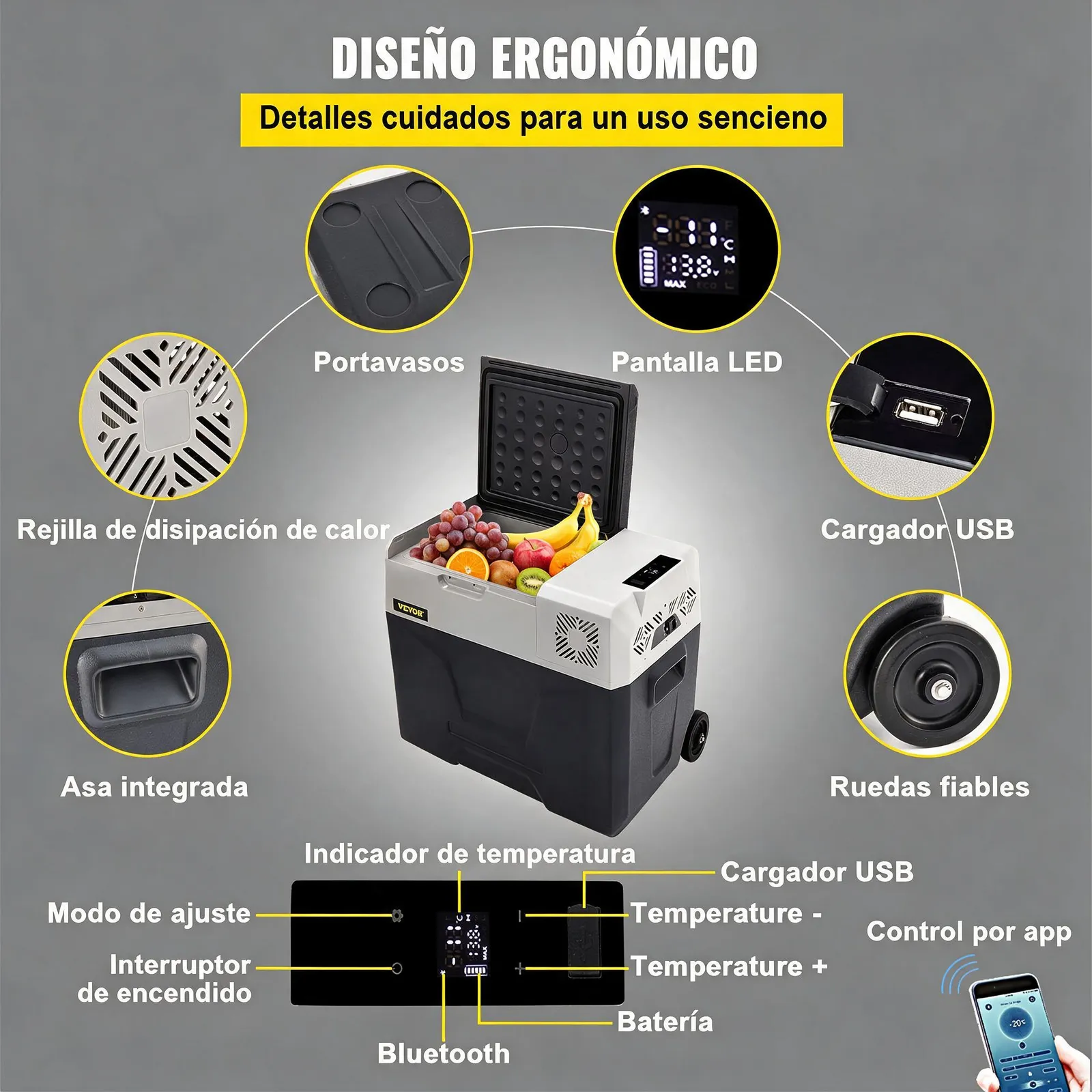 VEVOR Nevera Termoeléctrica Portátil 50 L Nevera de Viaje para Coche Nevera Portátil Eléctrica de Viaje para Coche Mini Refrigerador para Coche Mini Nevera para Bebidas con LCD