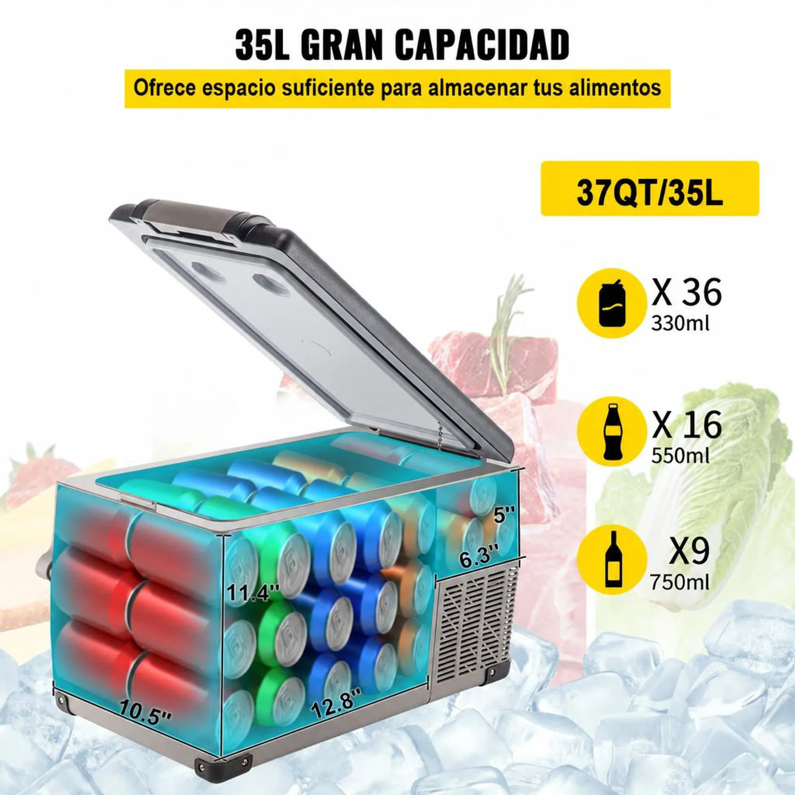 VEVOR Nevera Portátil 35 L Nevera de Viaje para Coche Nevera Portátil Eléctrica de Viaje para Coche Mini Refrigerador para Coche Mini Nevera para Bebidas con LCD