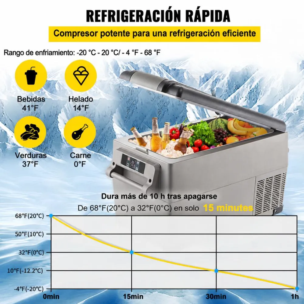 VEVOR Nevera Portátil 35 L Nevera de Viaje para Coche Nevera Portátil Eléctrica de Viaje para Coche Mini Refrigerador para Coche Mini Nevera para Bebidas con LCD