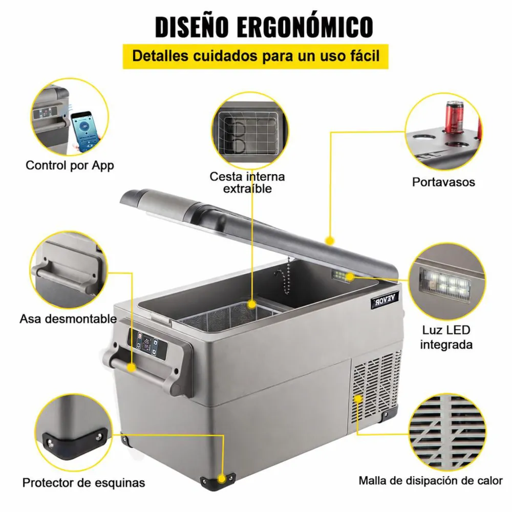 VEVOR Nevera Portátil 35 L Nevera de Viaje para Coche Nevera Portátil Eléctrica de Viaje para Coche Mini Refrigerador para Coche Mini Nevera para Bebidas con LCD