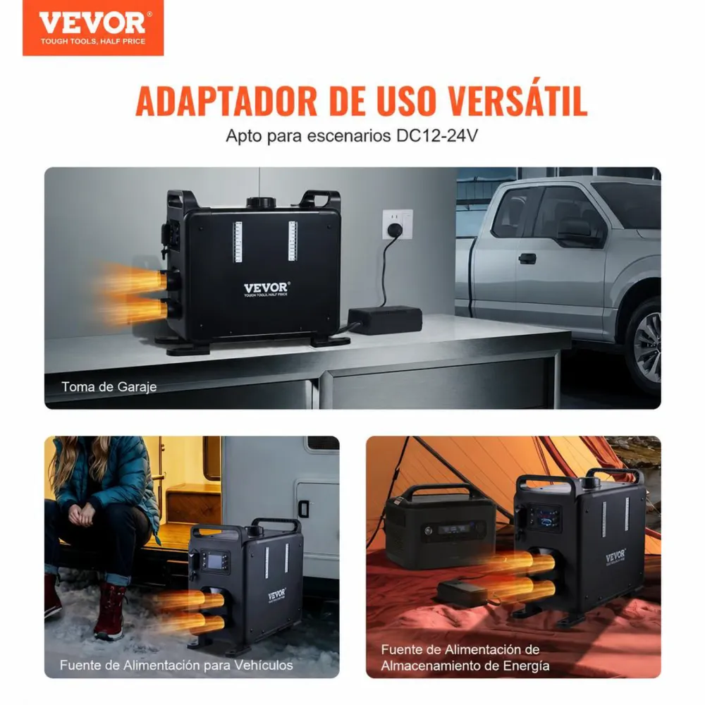 VEVOR Calentador Diésel Vertical de 5-8KW Todo en Uno de 12 V/24 V, Control por Aplicación Bluetooth, Control Remoto y Pantalla Visualización, Alarma de CO, Calentamiento Rápido para Vehículos, Garaje