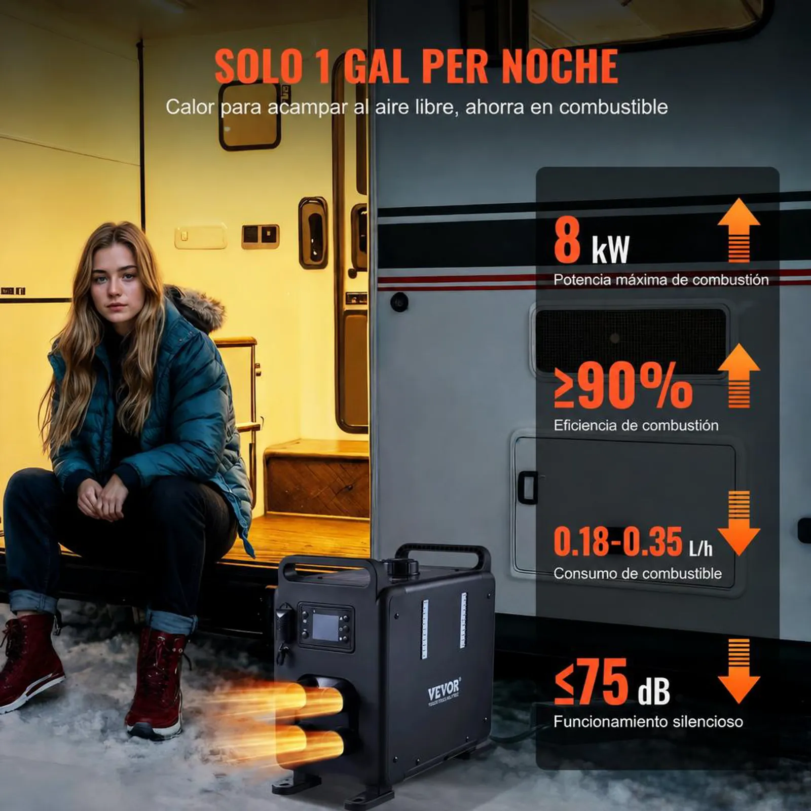 VEVOR Calentador Diésel Vertical de 5-8KW Todo en Uno de 12 V/24 V, Control por Aplicación Bluetooth, Control Remoto y Pantalla Visualización, Alarma de CO, Calentamiento Rápido para Vehículos, Garaje