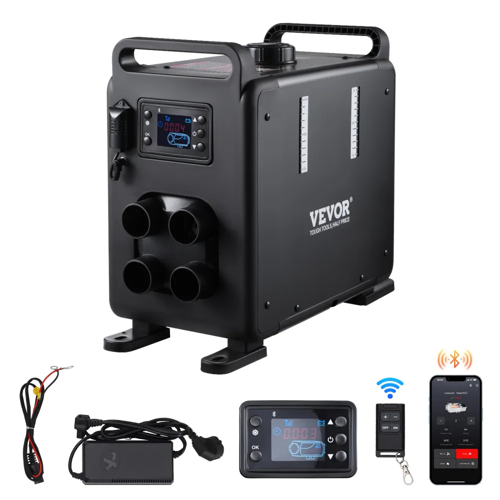 VEVOR Calentador Diésel Vertical de 5-8KW Todo en Uno de 12 V/24 V, Control por Aplicación Bluetooth, Control Remoto y Pantalla Visualización, Alarma de CO, Calentamiento Rápido para Vehículos, Garaje