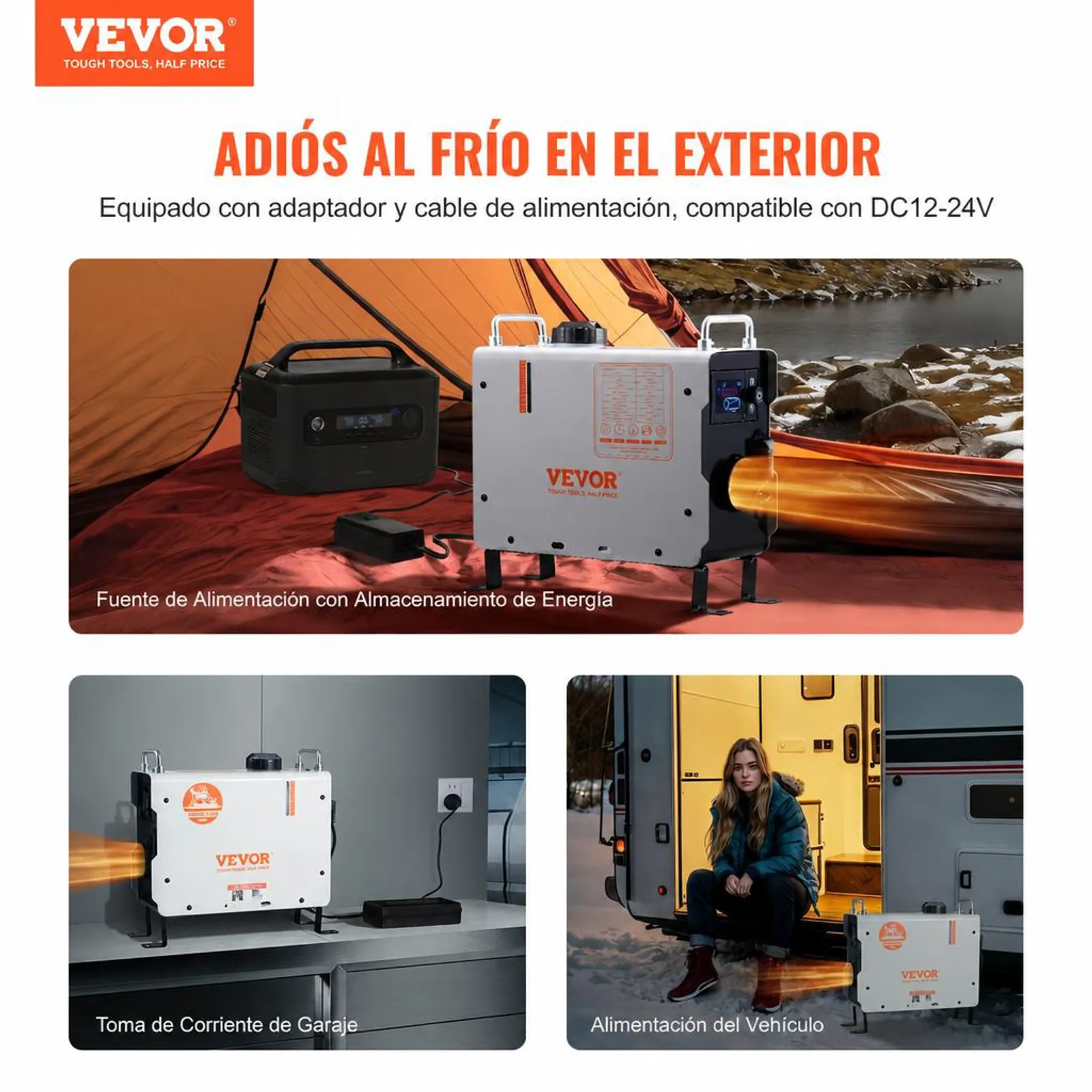 VEVOR Calentador Diésel Portátil 2 kW Todo en Uno de 12 V/24 V, con Control por Aplicación Bluetooth, Control Remoto y Pantalla de Visualización, Alarma de CO, Calentamiento Rápido para Vehículos