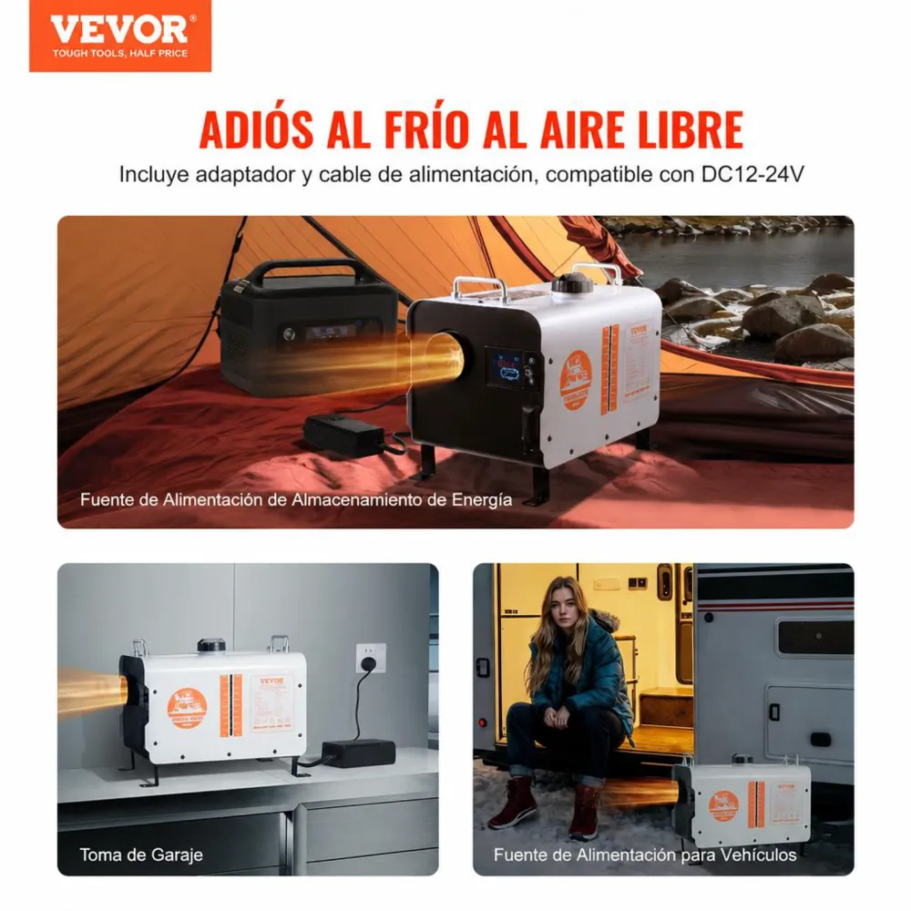 VEVOR Calentador Diésel Portátil 5-8KW Todo en Uno 12 V/24 V, con Control por Aplicación Bluetooth, Control Remoto y Pantalla de Visualización, Alarma de CO, Calentamiento Rápido Vehículos y Exteriores