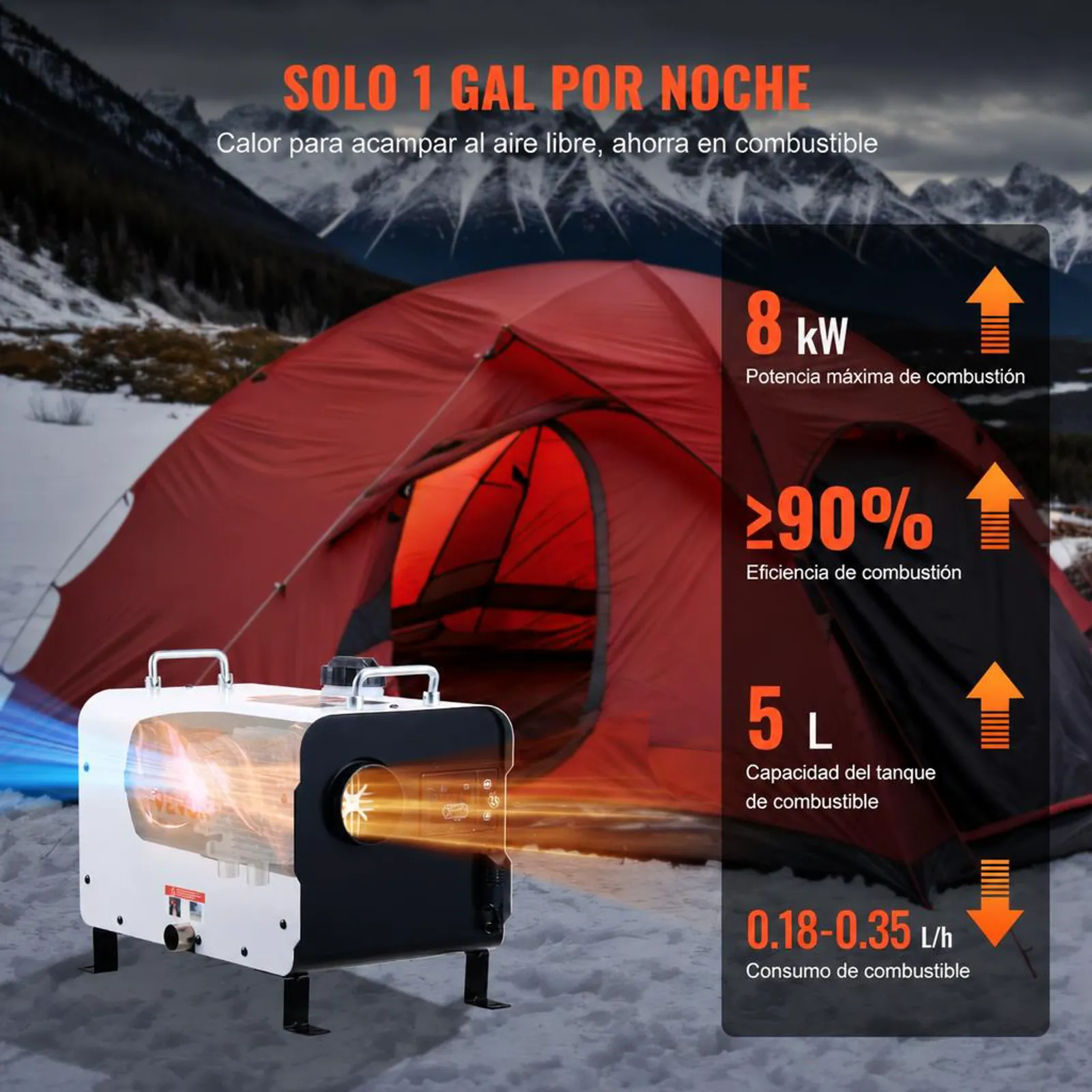 VEVOR Calentador Diésel Portátil 5-8KW Todo en Uno 12 V/24 V, con Control por Aplicación Bluetooth, Control Remoto y Pantalla de Visualización, Alarma de CO, Calentamiento Rápido Vehículos y Exteriores