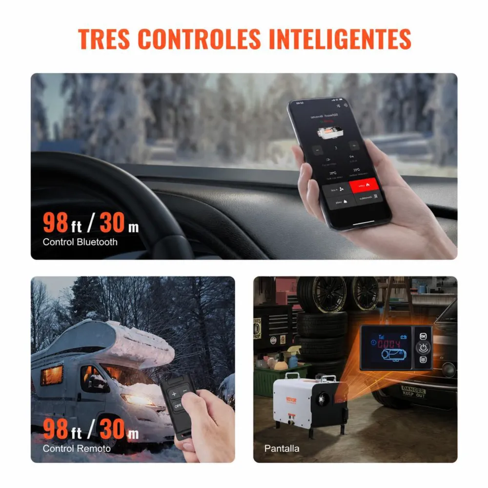 VEVOR Calentador Diésel Portátil 5-8KW Todo en Uno 12 V/24 V, con Control por Aplicación Bluetooth, Control Remoto y Pantalla de Visualización, Alarma de CO, Calentamiento Rápido Vehículos y Exteriores