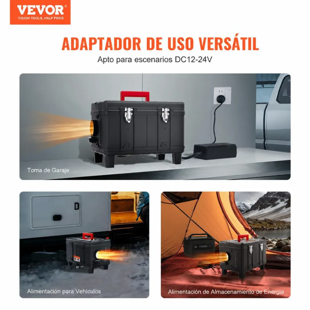 VEVOR Calentador Diésel Portátil de 5-8KW Todo en Uno de 12 V/24 V, con Control por Aplicación Bluetooth, Control Remoto y Pantalla de Visualización, Alarma de CO, para Vehículos y Garajes, Negro