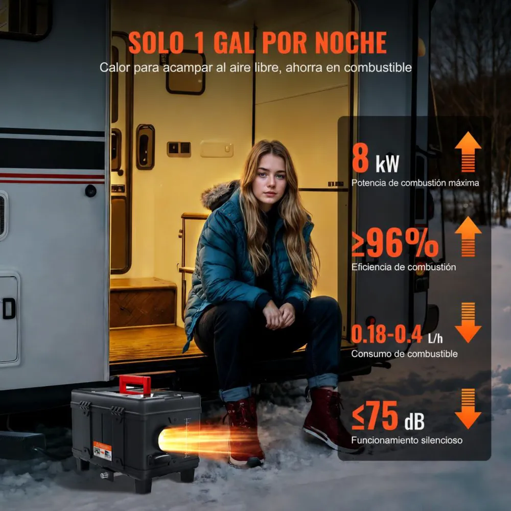 VEVOR Calentador Diésel Portátil de 5-8KW Todo en Uno de 12 V/24 V, con Control por Aplicación Bluetooth, Control Remoto y Pantalla de Visualización, Alarma de CO, para Vehículos y Garajes, Negro