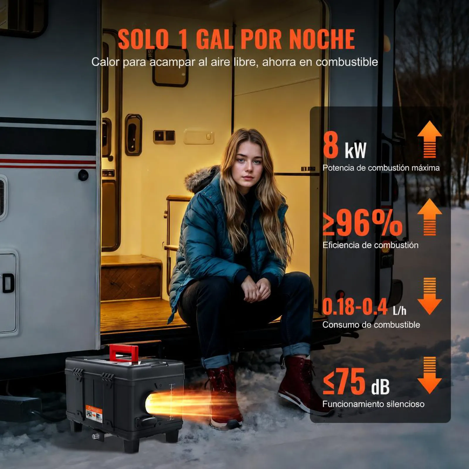 VEVOR Calentador Diésel Portátil de 5-8KW Todo en Uno de 12 V/24 V, con Control por Aplicación Bluetooth, Control Remoto y Pantalla de Visualización, Alarma de CO, para Vehículos y Garajes, Negro