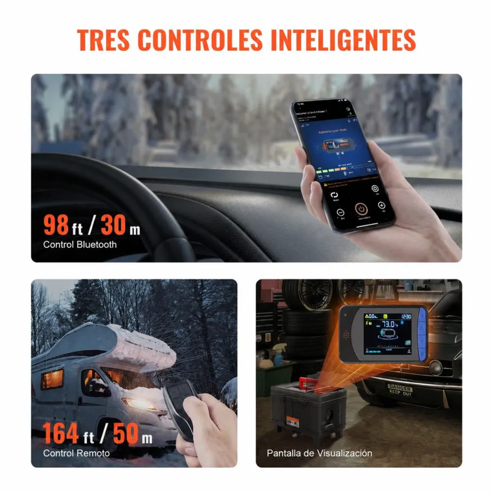 VEVOR Calentador Diésel Portátil de 5-8KW Todo en Uno de 12 V/24 V, con Control por Aplicación Bluetooth, Control Remoto y Pantalla de Visualización, Alarma de CO, para Vehículos y Garajes, Negro