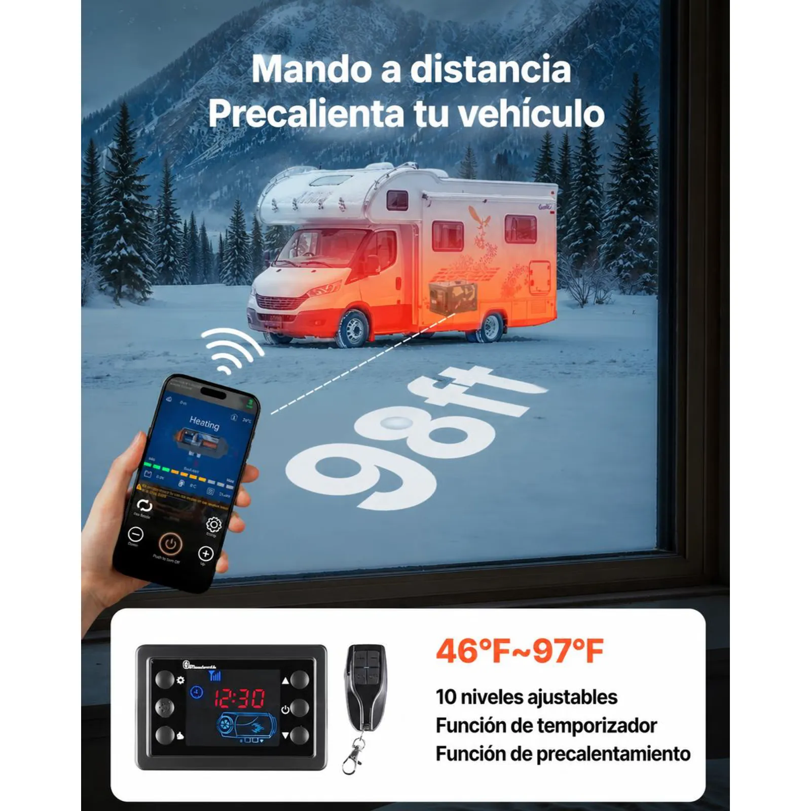 VEVOR Calentador Diésel de 5-8KW, Todo en Uno, Portátil, con Control por Aplicación Bluetooth, Mando a Distancia y Pantalla LCD, para Camiones, Furgonetas, Autocaravanas, Caravanas y Garajes, 7 L