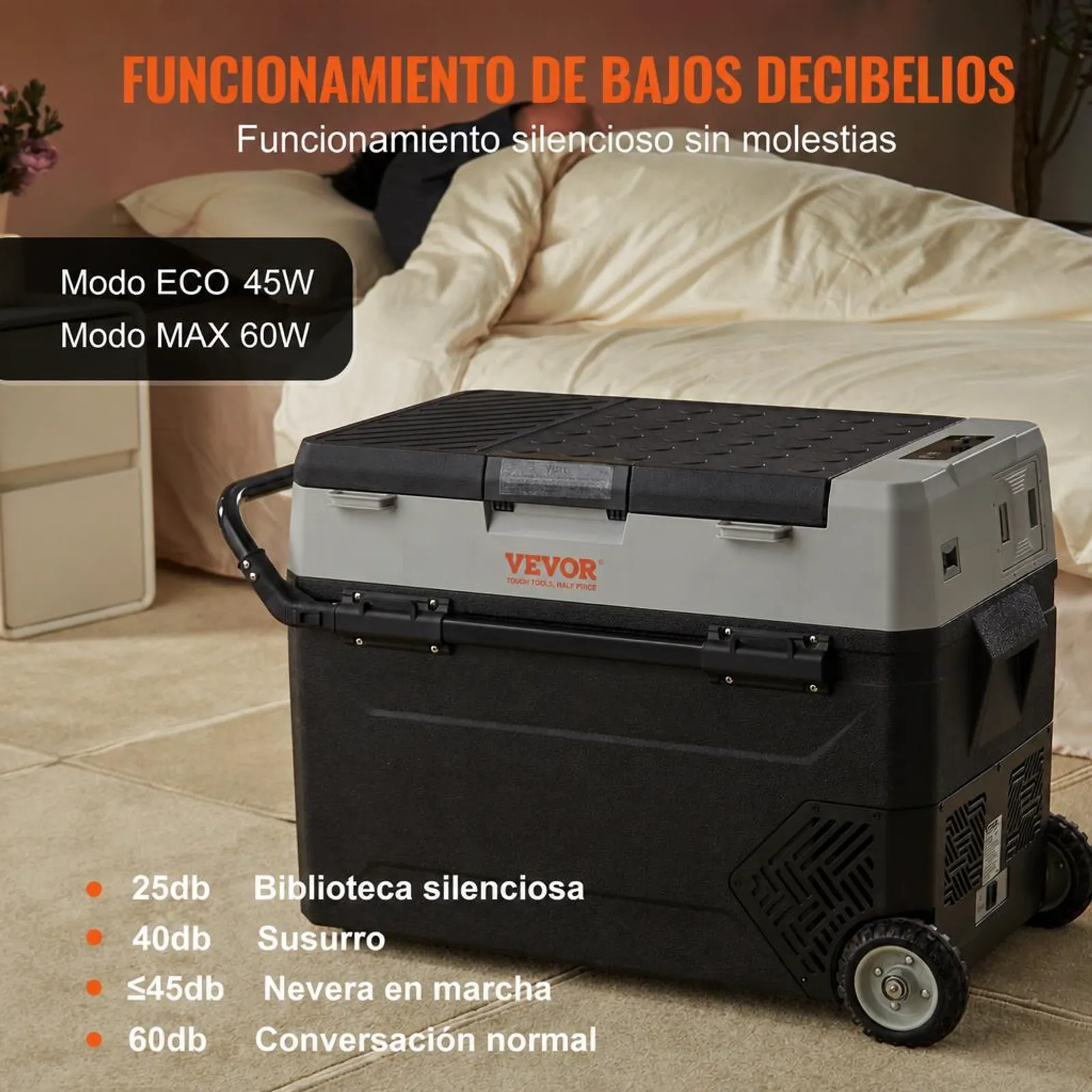 VEVOR Nevera Eléctrica Portátil de 38 L Nevera Portátil para Coche 12/24 V CC 100-240 V CA Nevera de Una Zona para Coche 0,708 kW.h -20 °C a 10 °C Congelador Ajustable para Camión Barco Camping