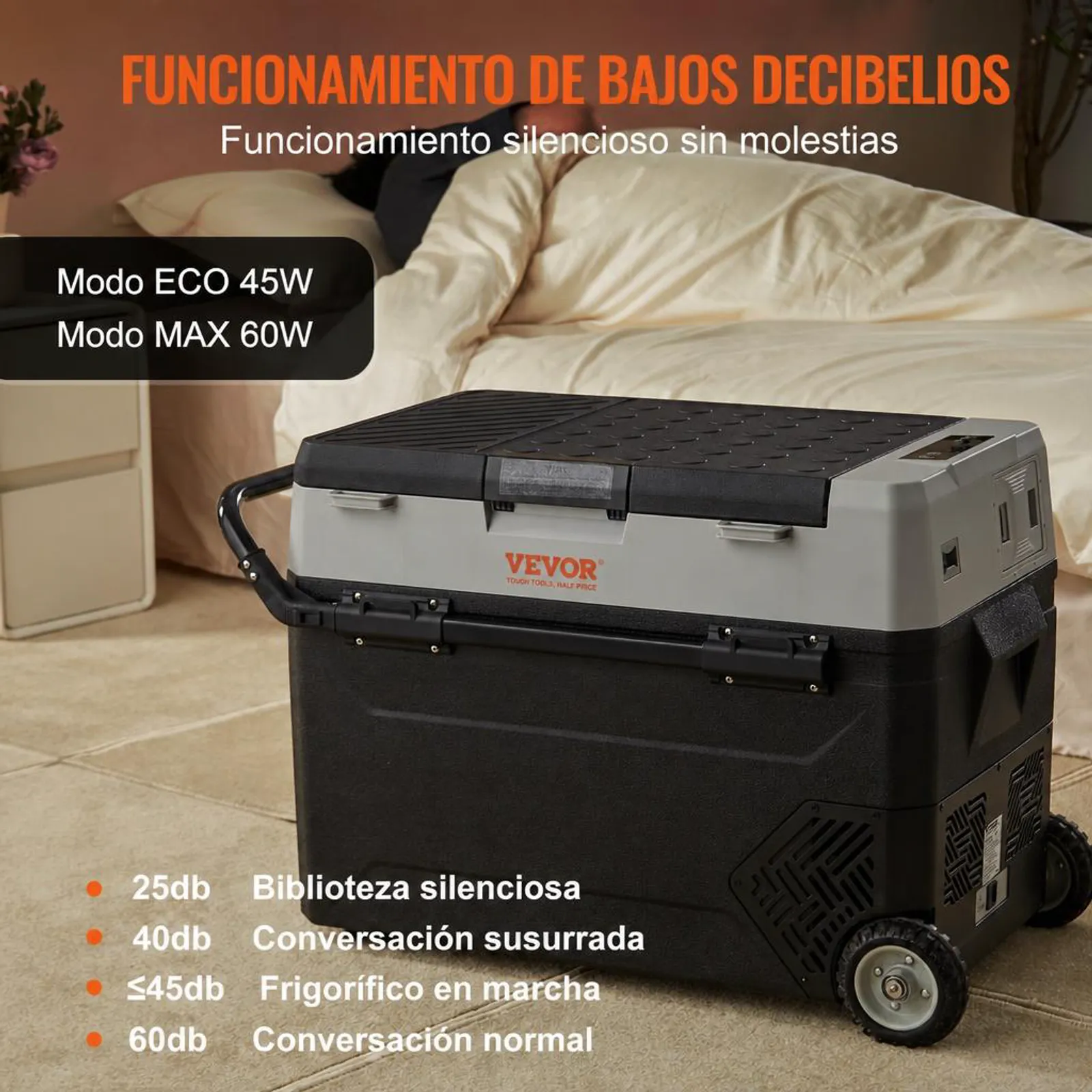 VEVOR Nevera Eléctrica Portátil de 53 L Nevera Portátil para Coche 12/24 V CC 100-240 V CA Nevera de Una Zona para Coche 0,6 kW.h -20 °C a 10 °C Congelador Ajustable para Camión Barco Camping