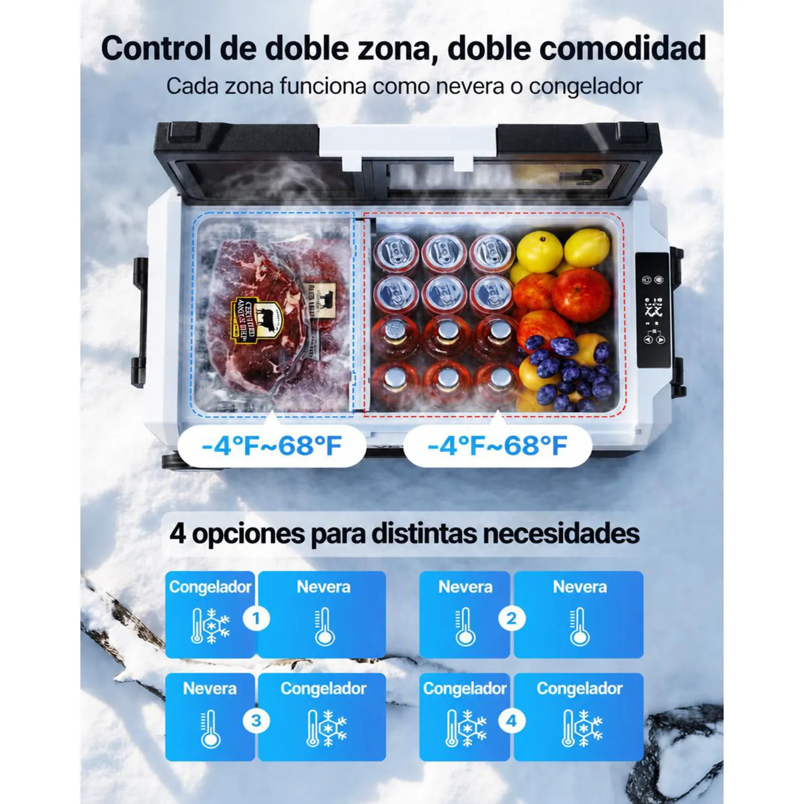 VEVOR Nevera Portátil para Coche 35 L, Refrigerador para Coche Temperatura Ajustable de -20 °C a 20 °C, con Control por Aplicación, Ruedas y Doble Zona, para Autocaravanas, Barcos, Camping, Pesca