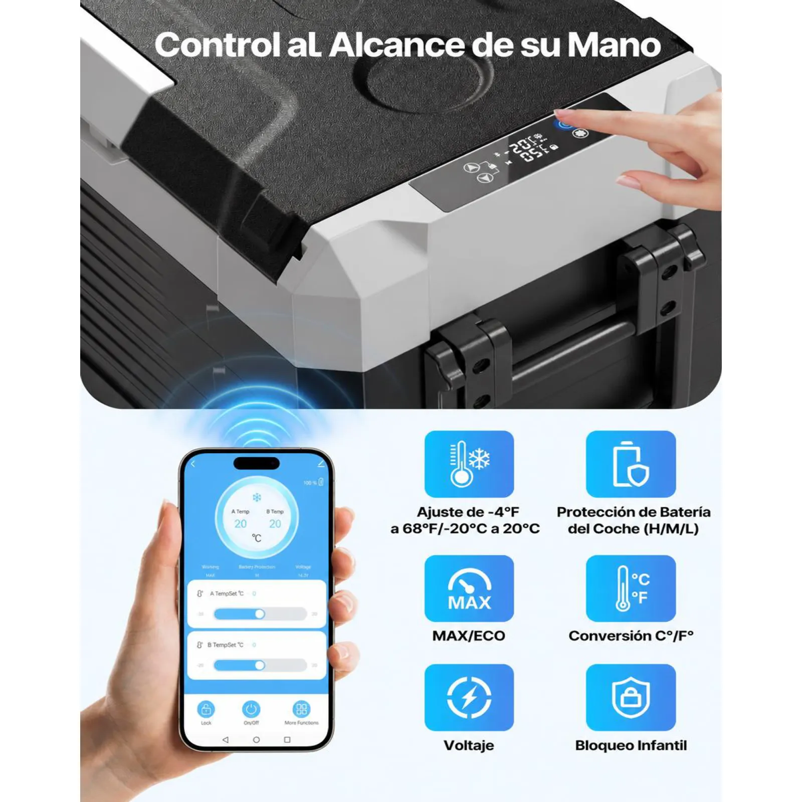 VEVOR Nevera Portátil para Coche 35 L, Refrigerador para Coche Temperatura Ajustable de -20 °C a 20 °C, con Control por Aplicación, Ruedas y Doble Zona, para Autocaravanas, Barcos, Camping, Pesca