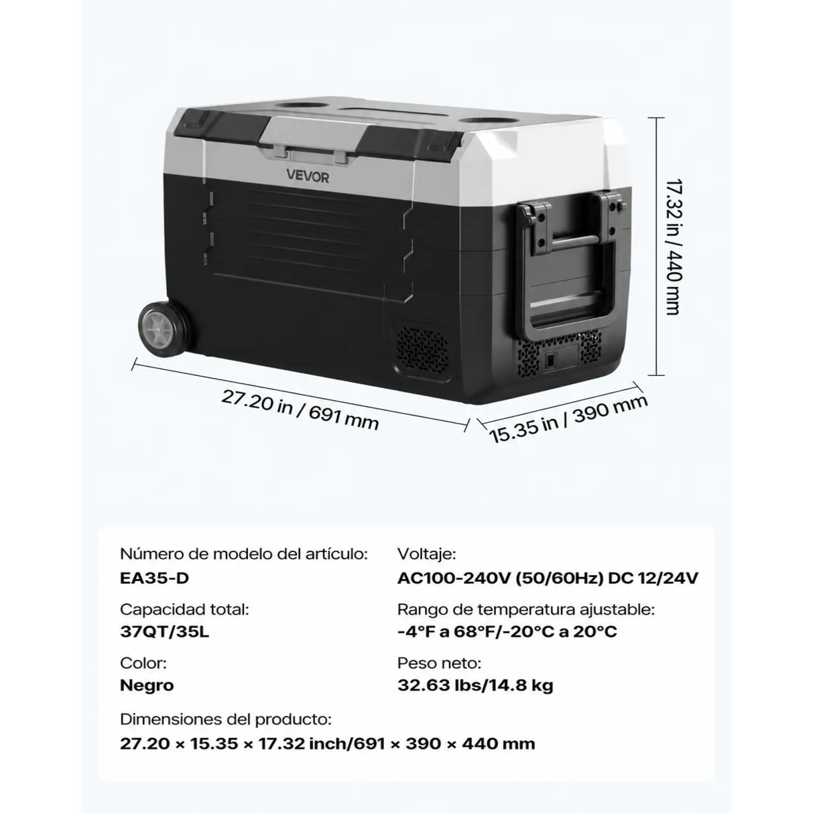 VEVOR Nevera Portátil para Coche 35 L, Refrigerador para Coche Temperatura Ajustable de -20 °C a 20 °C, con Control por Aplicación, Ruedas y Doble Zona, para Autocaravanas, Barcos, Camping, Pesca