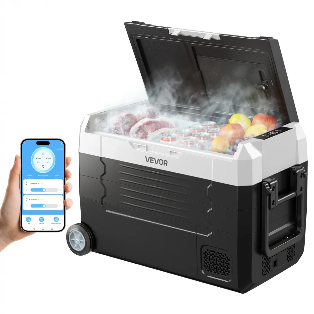 VEVOR Nevera Portátil para Coche 35 L, Refrigerador para Coche Temperatura Ajustable de -20 °C a 20 °C, con Control por Aplicación, Ruedas y Doble Zona, para Autocaravanas, Barcos, Camping, Pesca