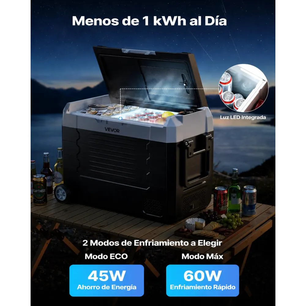 VEVOR Nevera Portátil para Coche 45 L, Refrigerador para Coche Temperatura Ajustable de -20 °C a 20 °C, con Control por Aplicación, Ruedas y Doble Zona, para Autocaravanas, Barcos, Camping, Pesca