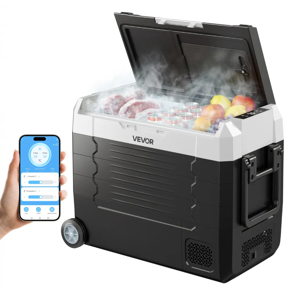 VEVOR Nevera Portátil para Coche 45 L, Refrigerador para Coche Temperatura Ajustable de -20 °C a 20 °C, con Control por Aplicación, Ruedas y Doble Zona, para Autocaravanas, Barcos, Camping, Pesca