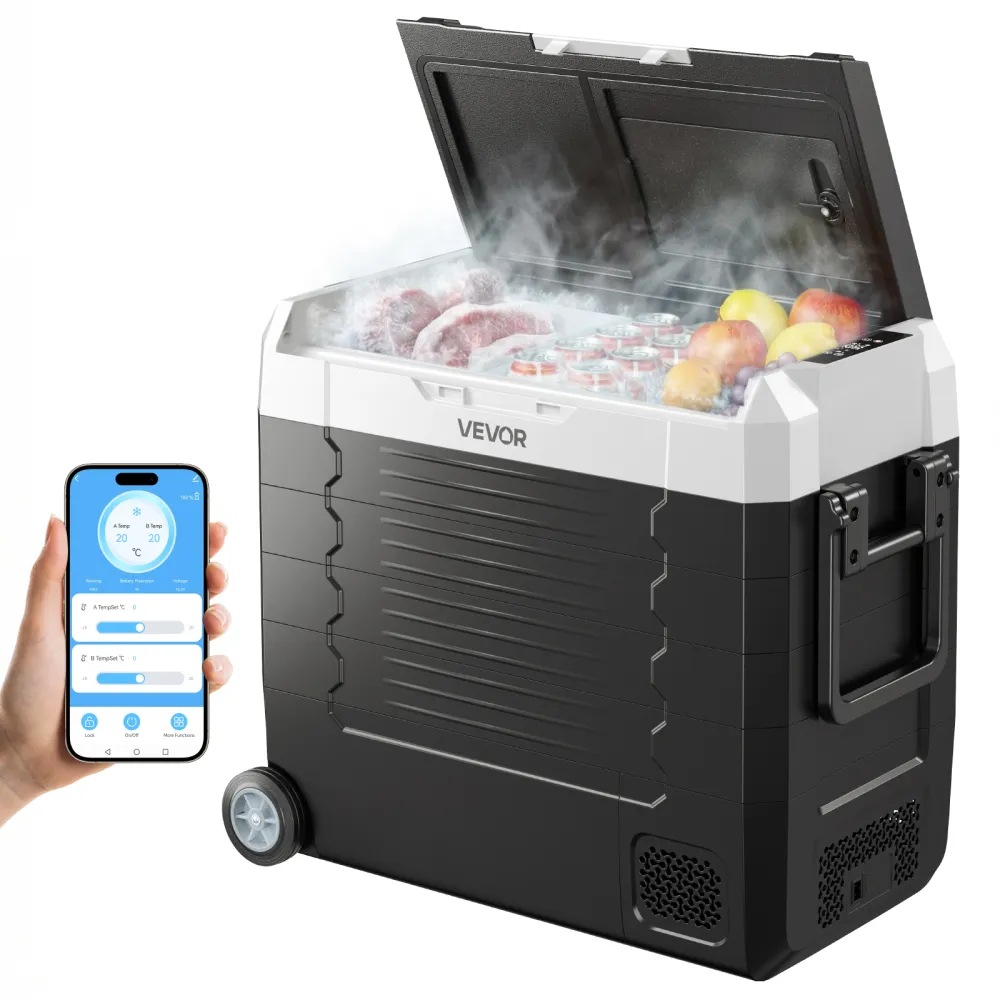 VEVOR Nevera Portátil para Coche 55 L, Refrigerador para Coche Temperatura Ajustable de -20 °C a 20 °C, con Control por Aplicación, Ruedas y Doble Zona, para Autocaravanas, Barcos, Camping, Pesca