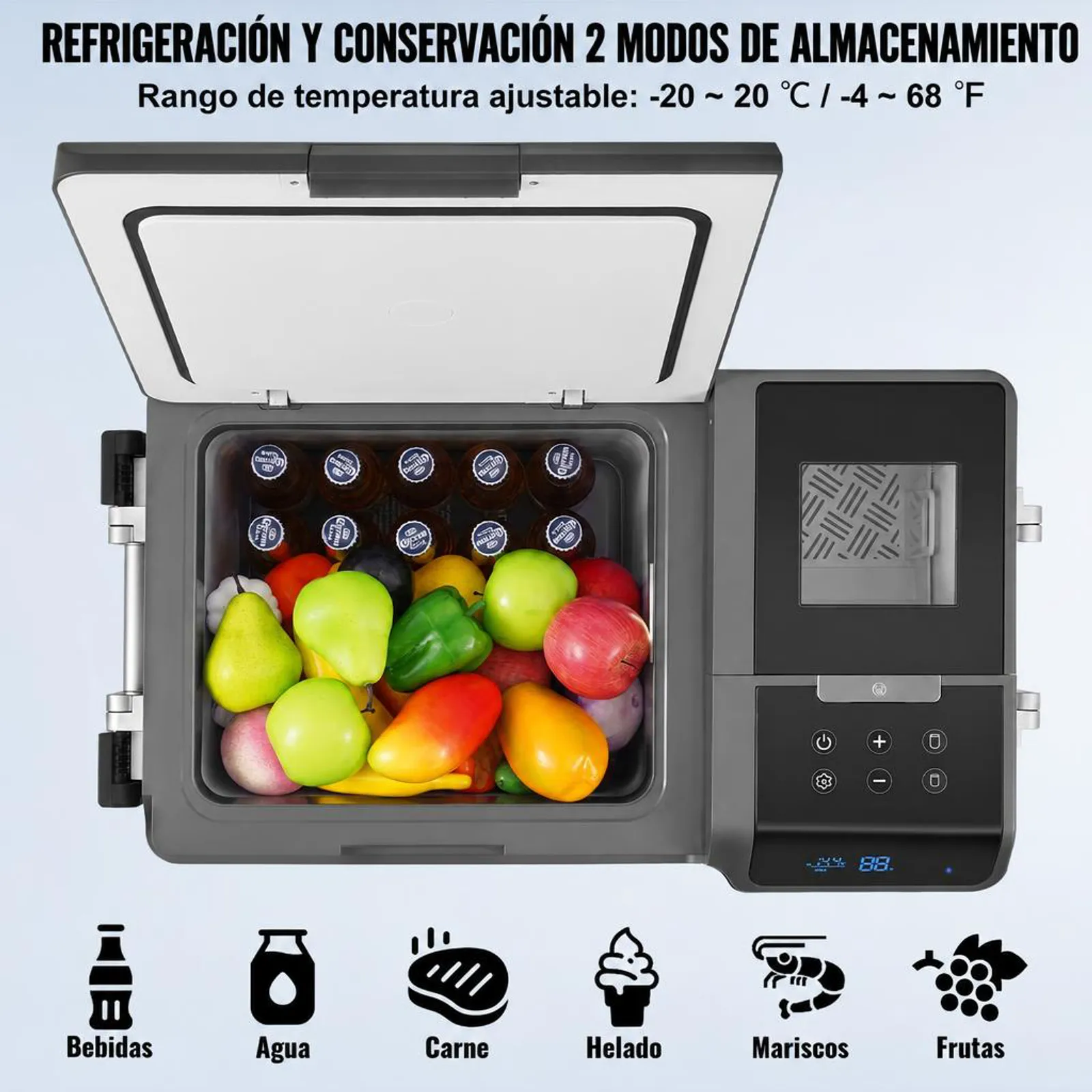 VEVOR Refrigerador portátil para automóvil, con función de fabricación de hielo, refrigerador para automóvil de 12 voltios, congelador portátil de zona única de 35 L, temperatura ajustable de -4 ℉ a 68 ℉, con ruedas para acampar, automóvil, RV