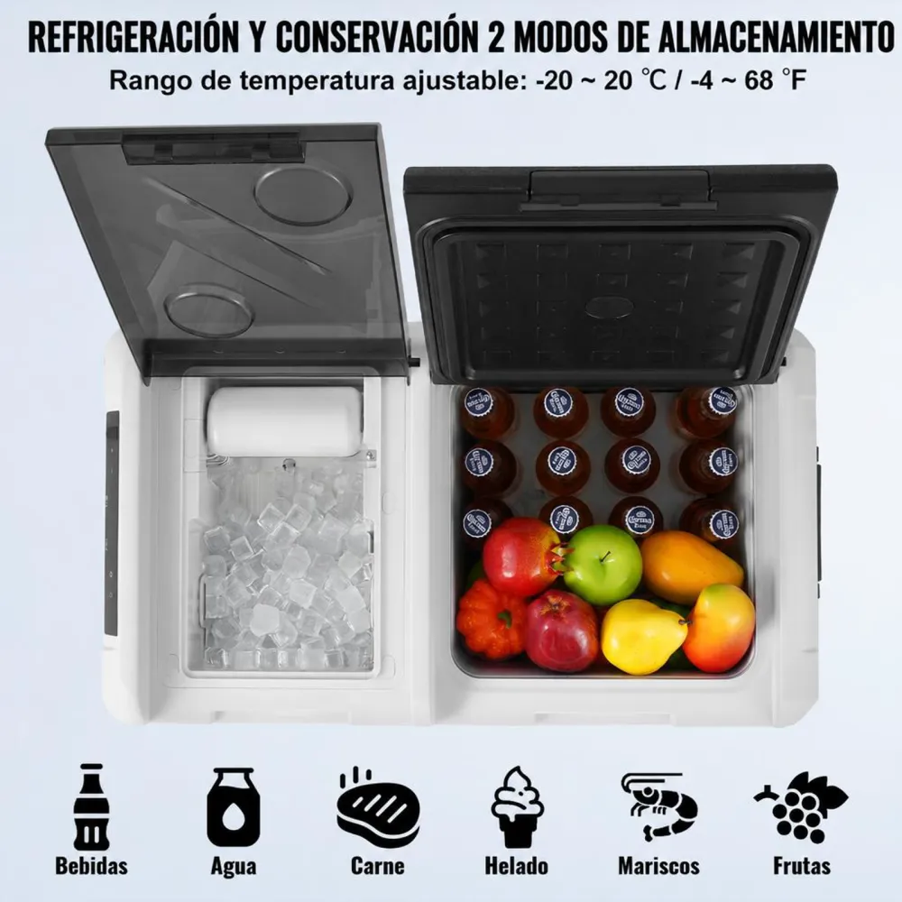 VEVOR Refrigerador Portátil para Automóvil, con Función de Fabricación de Hielo, 36 L, Temperatura Ajustable de -20~20 ℃, con Compresor para Acampar, Automóvil, 734 x 396 x 544 mm